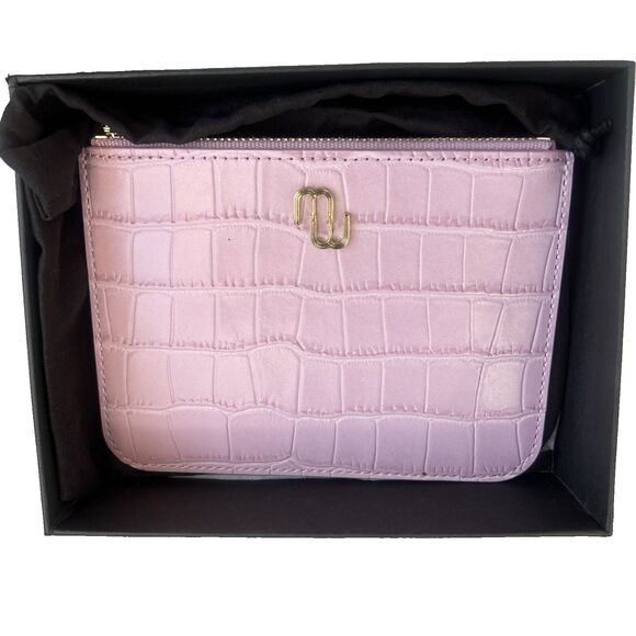 Maje Pink Crocodile Embossed Design Leather Zip Up Coin Wallet/Pouch NEW - Picture 2 of 8
